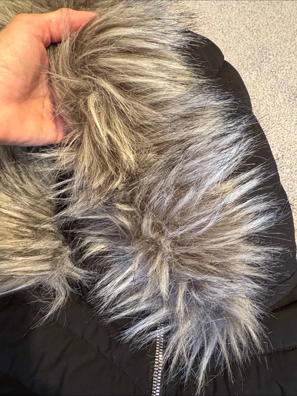 Black Women's Nautica Quilted Parka with grey Faux Fur Trim